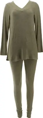 EZ Nina Leonard 2-Pc Space Dyed Top Pant Set OLIVE MULTI 2X NEW (709)