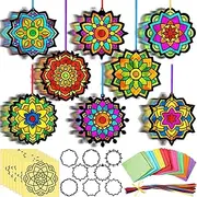 MotiMind 32 Sets Mandala Suncatchers Paper Craft Kit DIY Window Stained Glass Effect Tissue Paper Craft Bulk for Spring Home School Classroom Party Decoration Gifts Art Activity