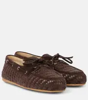 [Miu Miu] Miu Miu Woven leather and suede boat shoes AU 6 brown