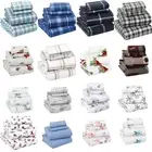 100% Cotton Flannel Sheet Set Printed Fitted, Flat, Sheets With Pillowcases