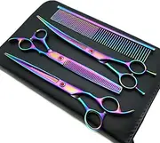 8.0in. Professional Pet Grooming Scissors Set,Titatium Plated Straight & Thinning & Curved Scissors Set with Comb,Dog Grooming,A563