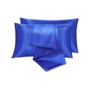 LINENOVA Satin Pillow Case Queen Size Pair Royal Blue