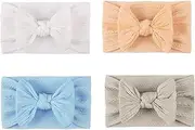 Pack of 4 Baby Headbands, Nylon Elastic Turban Headbands, Baby Girls Toddler Hair Bands, Handmade Headband with Bows, Children's Hair Accessories, for Children, Toddlers, Infants, Newborns