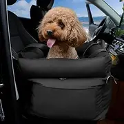 Dog Car Seat for Small Dogs, Large Leather Dog Car Bed with Storage Pocket, Waterproof PU Leather Booster Seat Travel Bed for Front & Back Seat, Clip-On Safety Leash (Black)