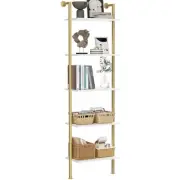 5-Tier Bookshelf - Solid Wood Narrow Ladder Shelf, Wall Mount Bookcase, White
