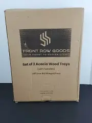 Set of 2 Acacia Wood Trays With Handles Serving Trays Solid Wood