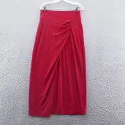 Norma Kamali Womens Straight Maxi Skirt Large Red Jersey Ruched Pull On NEW