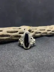 Native American Navajo black onyx Sterling Silver flower Ring Size 9