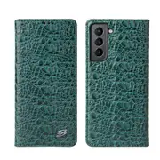 For Samsung Galaxy S21 Case Crocodile Pattern Genuine Cow Leather Cover Green