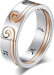 RIUKIU Six Character Tight Band Couple Ring, Fashionable Stainless Steel Men's and Women's Rings,Silver,6
