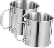 MOBUTOFU 2Pcs Portable Camping Mug with Collapsible Handle Outdoor Cup for Hiking Picnic Tea and Beverages Lightweight Easy to Clean