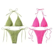 Women Sexy Neck Bikinis Set Sexy Straps Swimsuits High Cut Thong Swimwear