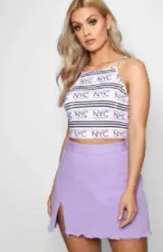 Boohoo Womens Plus Laura Side Split Denim Skirt Lilac Sz 14