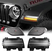 LitMiRaCle Sequential Flashing Turn Signal Lamp & Side Marker Light Set for Jeep Wrangler JL 2018-2023 & 20+ Gladiator JT OE Dula Halogen Bulbs with DRL, Smoke Lens（Not Fit JL Sport, JLU & Willys）