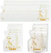 XOUDKE Pack of 50 Pre-Sterilized Storage Bags, Breast Milk Storage Bags, 250ml Milk Freezer Bags, Fresh Storage Bags with Ladder, Double Zip