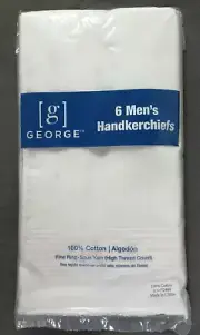 George 6PK Men's Handkerchief White Cotton Fine Ring Spun Yarn High Thread Count