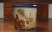 PERFECT MONROE SALT WORKS CROCK ~ Rabbits Hares 4" UNUSED ~bowl holder cup jar