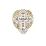 9.47ct Baguette & Round Moissanite Cross Ring for Men Iced Out 14k Gold Plated