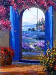 Courtyard Gate Tile Mural Mikki Senkarik Art Ceramic Backsplash MSA055