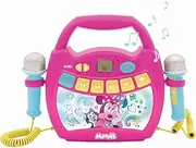 Lexibook MP320MNZ Disney Minnie Portable Digital Karaoke Player for Kids Microphones, Light Effects, Bluetooth, Recording and Voice Changer Functions, Rechargeable Battery