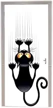 A.Monamour 3D Door Stickers for Interior Doors Black Cat Scratching Wall Funny Cartoon Silhouette Animal White Background Vinyl PVC Waterproof Self Adhesive Door Decals Door Poster Wall Mural