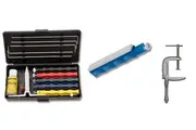 Lansky Deluxe Knife Sharpening System + C-Clamp Mount + Lansky Super Sapphire Hone Bundle