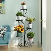 Tall Plant Stand, Metal Plant Shelves 5 Tiered Plant Pot Holder Flower Stand Corner Plant Display Rack for Living Room Balcony Garden Patio