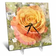 3dRose Peach Rose Bless This Home Desk Clock 6''X6'' - dc-29396-1
