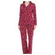 ECHO NWT Festive Zebra Notch Pajamas Long Sleeve Button Top Pants Set PJs Red L