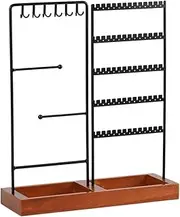 [KUNLONGSKY] Earrings Hanger Iron Stand 5 Tier Earrings Rack with Wooden Base for Earrings Necklaces Bracelets Rings-Black