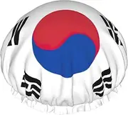 Flag Of Republic Of Korea Print Various Activities Shower Cap Reusable Soft And Lightweight Bath Hair Cap Long Hair