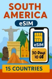Best South America esim Data Travel e sim High-Speed 5G / 4G 30 Days 10 GB