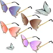 [Xuhal] 4 Pairs Rimless Butterfly Sunglasses Rhinestone Bling Sun Glasses Trend Gradient Butterfly Shaped Sunglasses for Women