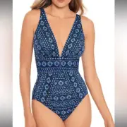 Miraclesuit Paillette Odyssey One-Piece Swimsuit Blue Size 12 NWT