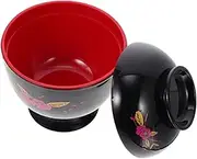 LIGIGWASH 1Pc Japanese Style Soup Bowl with Lid Elegant Black Container for Home and Restaurant Use for Miso Soup Rice and More