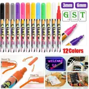 12pcs 3/6mm Liquid Chalk Marker Pen Set LED Writing Board Glass Art Window New