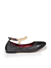 Black Leather Gold Chain Ballet Flats