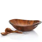 Braid Salad Bowl with Servers | 3-Piece Set | Large Wooden Serving Bowl for C...