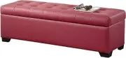 Shoe Storage Bench Ottoman Faux Leather Ottoman Bench End of Bed Bench with Storage Decorative Furniture Living Room Entryway Upholstered Shoes Changing Stool(Rose Red,60x45x40cm)