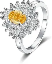 [TUSRORSU] 2 Carat Oval Engagement Rings for Women CZ Simulated Yellow Diamond Rings 925 Sterling Silver Wedding Rings Cubic Zirconia Rings for Bridal