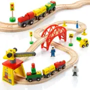 Wooden Train Sets for Boys 2-4-7 – 38 Pcs Wood Train Set for Toddlers w/Crane...