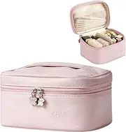 Makeup Bag for Women, Travel Make up Bags Organiser with Hand, Portable Cosmetic Bag with Brush Compartment, Small Makeup Case Toiletry Bag with PU Leather Water-Resistant, Pink, S, Simple