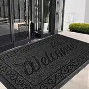 Yimobra Welcome Mat, Heavy Duty Sturdy Door Mats for Home Entrance Outdoor Indoor, Front Doormat for Outside Patio Floor Entry Porch Garage Office, Waterproof, Low Profile, 47X32 Inches, Black