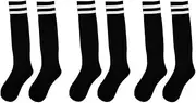 [JYC CREATIVE] Knee High Socks Striped Socks for Men Women Kids School Football Socks Costumes White Black Blue Green Red Black 33-36, black, 33-36