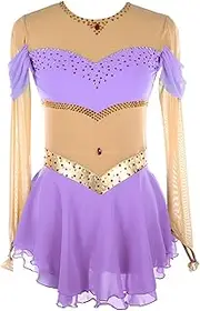 [Zagitova] Ice Figure Skating Dress for Girls Patchwork Women Team Breathable Competition Dance Outfit with Rhinestone