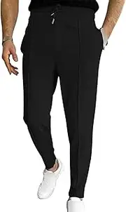 [Generic] Mens Straight-Fit Sweatpants Breathable Drawstring Track Pants Tapered Joggers Men Waffle Knit Casual Sport Pant