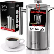 French Press Coffee Maker (1.5L)-Double Walled Large Coffee Press with 2 Free Fi