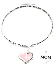 Mother Themed Bangle Bracelet with Charm Silver Toned