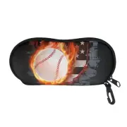 Glasses Case with Carabiner Hanging Portable Neoprene Zipper Flames Baseball