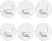 TINIFO Pack of 6 Towel Hooks Self-Adhesive White Wall Hooks Stainless Steel Adhesive Hooks No Drilling for Bathroom Toilet Kitchen